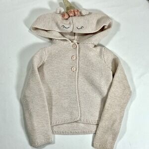 Oshkosh B'gosh Toddler Girls 3T Unicorn Sweater Hooded Cardigan Knit Pink Cute